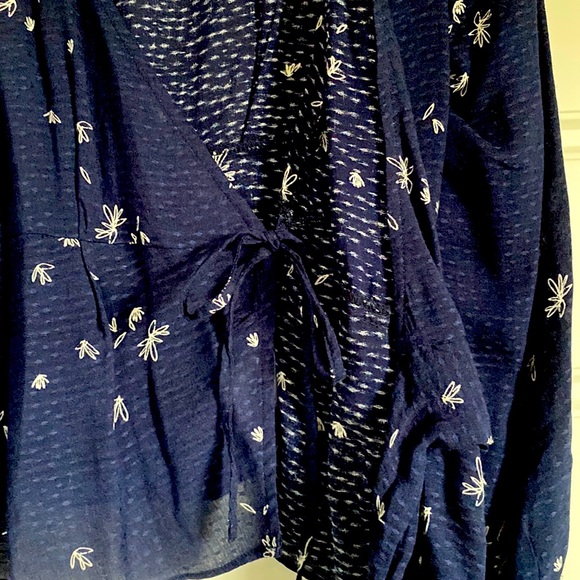 Navy & White Floral Wrap Blouse - Picture 2 of 7